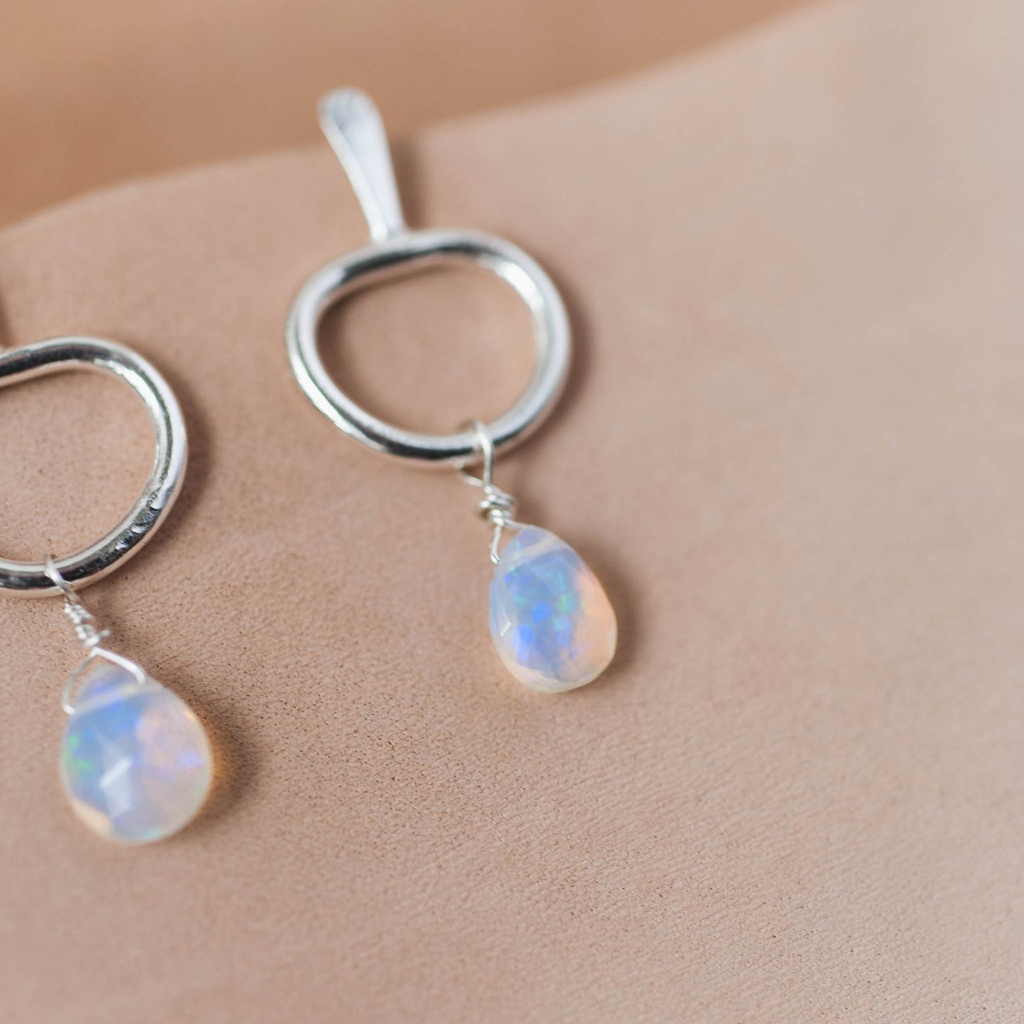 The Ethereal Light Drop Earrings – Pear-Shaped Opal & Fused Argentium