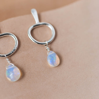 The Ethereal Light Drop Earrings – Pear-Shaped Opal & Fused Argentium