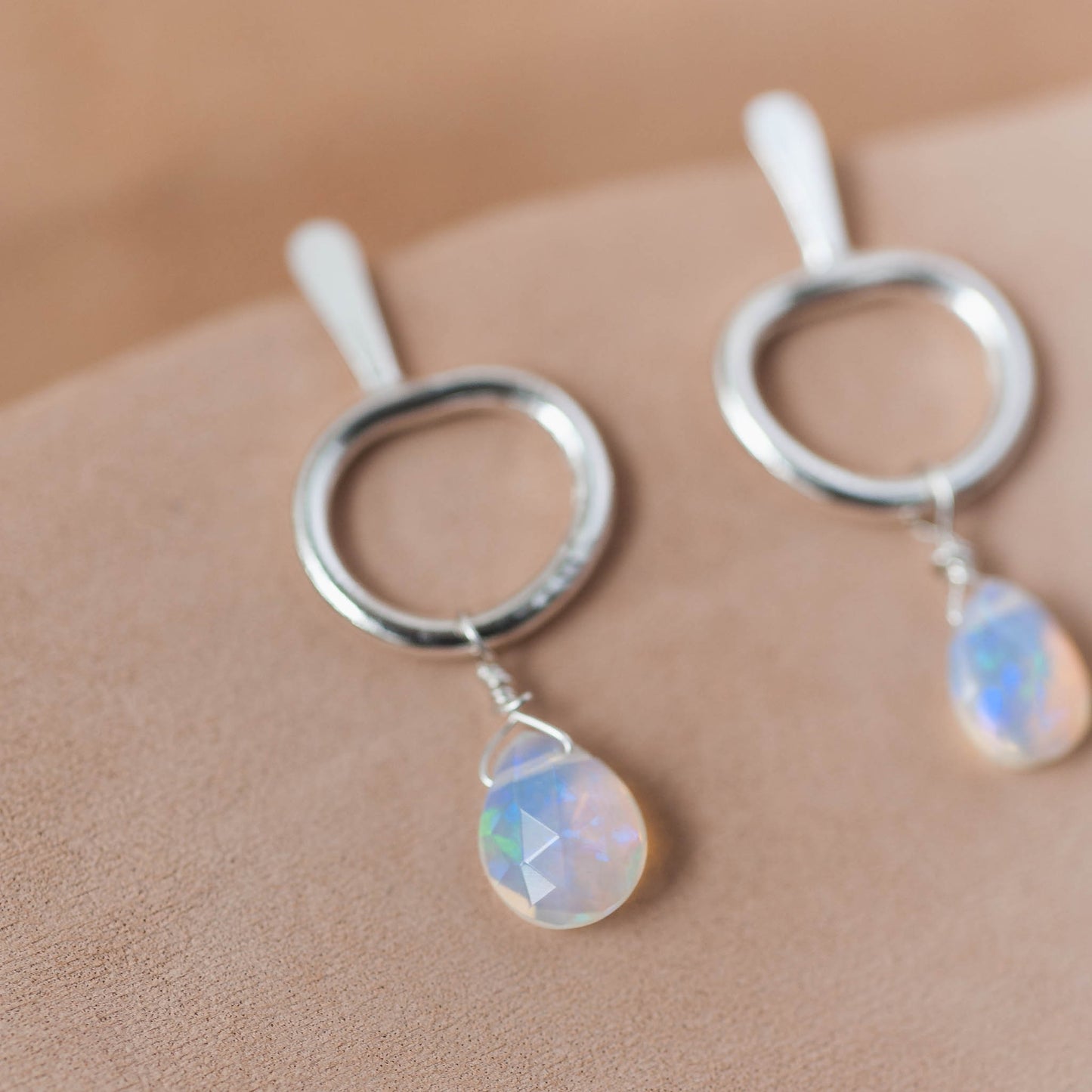 The Ethereal Light Drop Earrings – Pear-Shaped Opal & Fused Argentium
