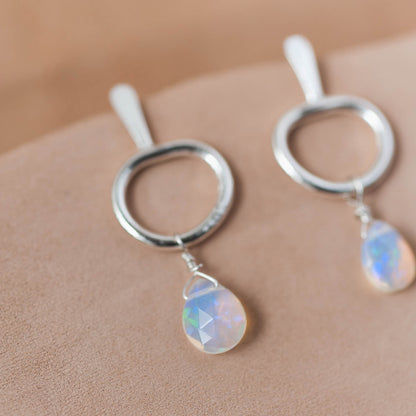 The Ethereal Light Drop Earrings – Pear-Shaped Opal & Fused Argentium