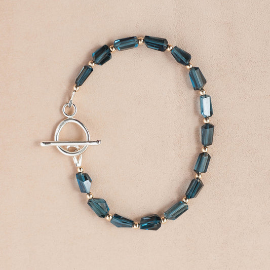 The Midnight Sovereign Bracelet – London Blue Topaz & 14k Gold Beads