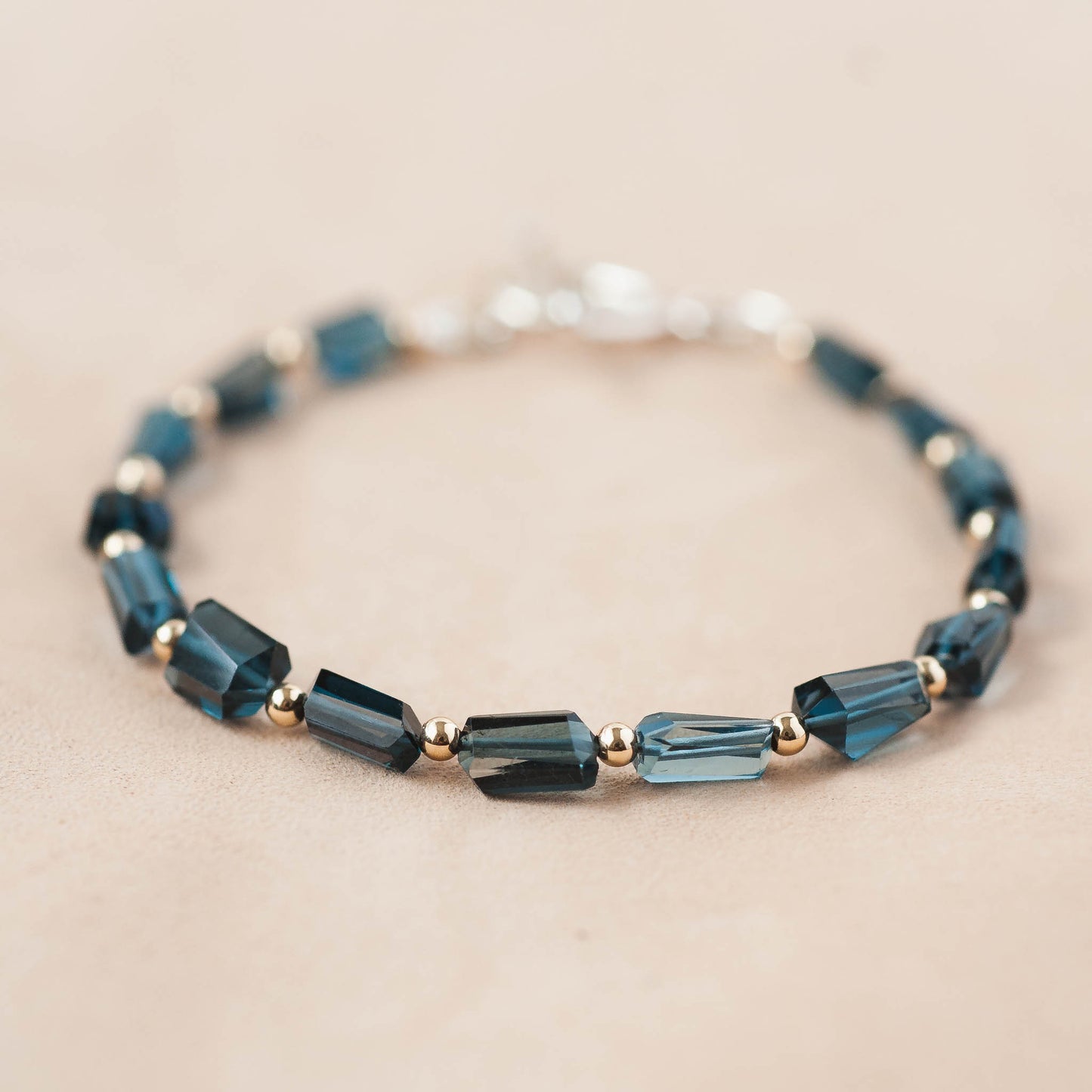 The Midnight Sovereign Bracelet – London Blue Topaz & 14k Gold Beads