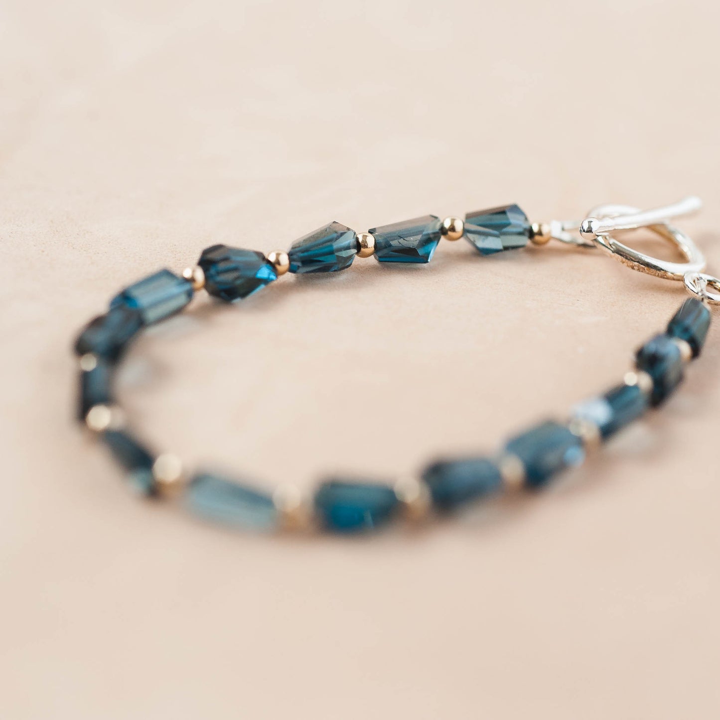 The Midnight Sovereign Bracelet – London Blue Topaz & 14k Gold Beads