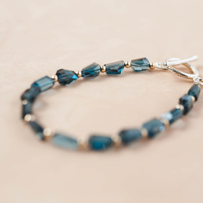 The Midnight Sovereign Bracelet – London Blue Topaz & 14k Gold Beads