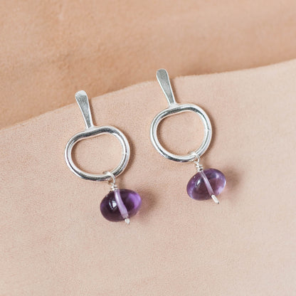The Wisdom & Calm Drop Earrings – Glassy Amethyst & Fused Argentium