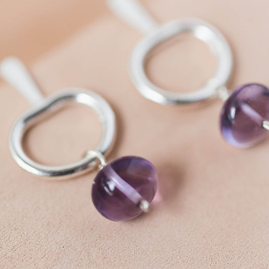 The Wisdom & Calm Drop Earrings – Glassy Amethyst & Fused Argentium
