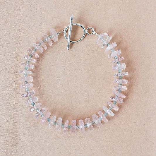 The Gentle Authority Bracelet – Rose Quartz Heishi & Blue Apatite