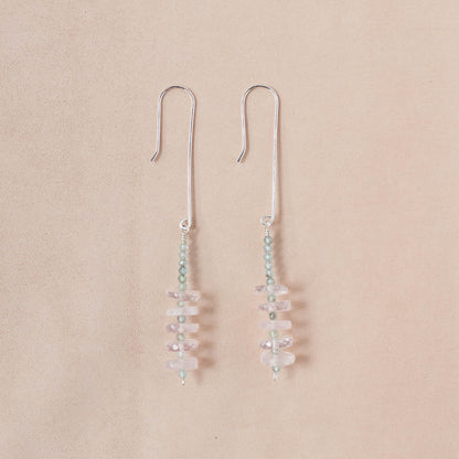 The Heart’s Equilibrium Dangle Earrings – Rose Quartz Heishi & Blue Apatite