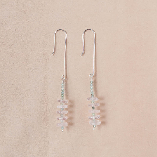 The Heart’s Equilibrium Dangle Earrings – Rose Quartz Heishi & Blue Apatite