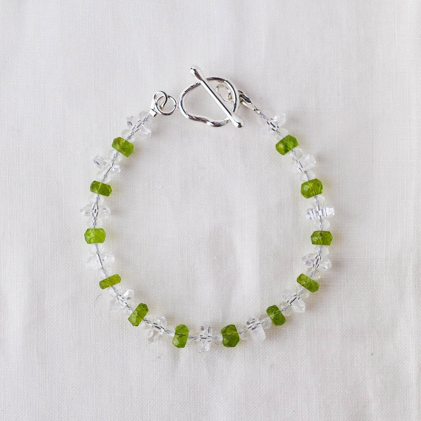 Peridot & Quartz Bracelet – Dual-Energy Crystal Jewelry with Argentium Silver Toggle