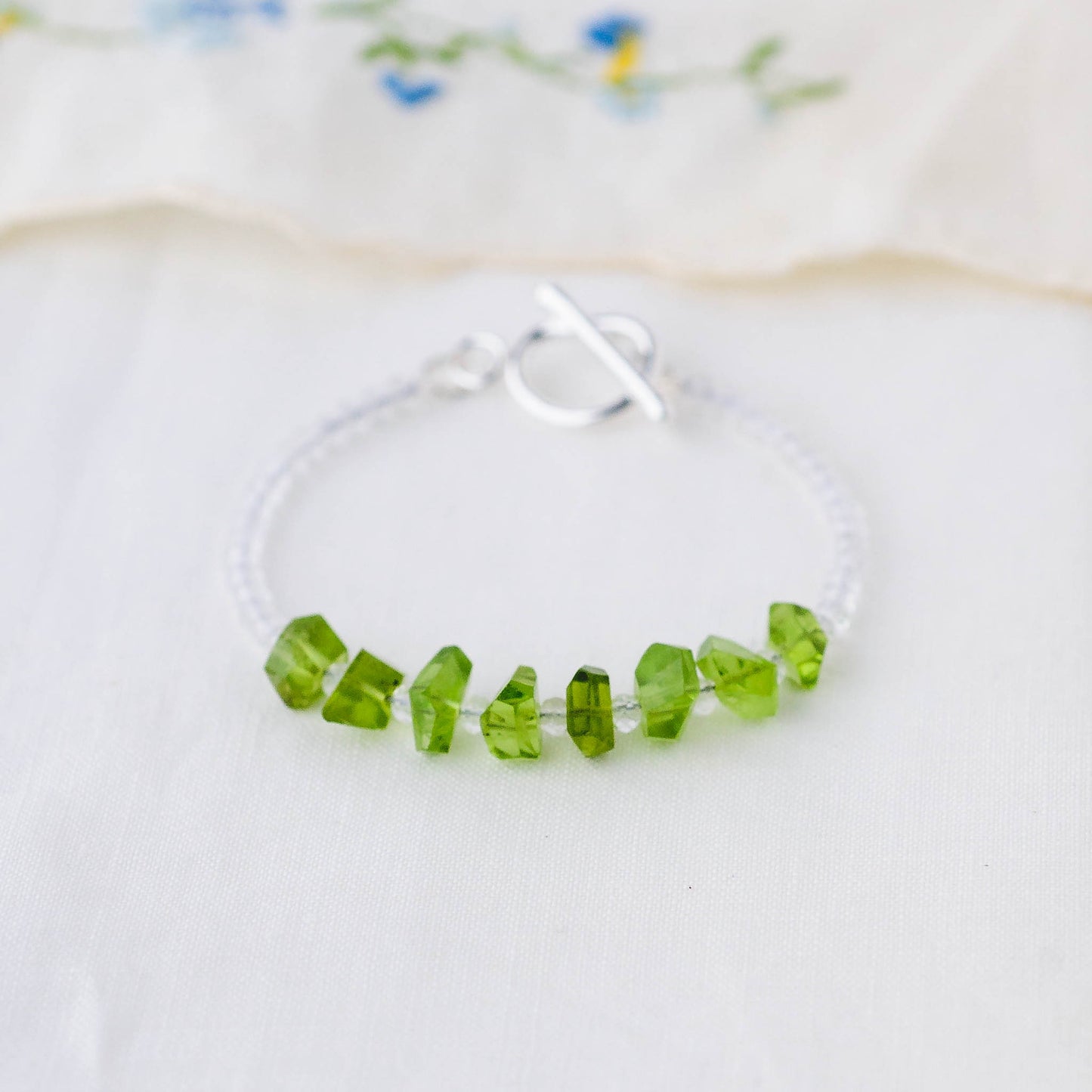 Peridot Nugget & Quartz Beads Bracelet – Handmade Artisan Jewelry with Argentium Silver Toggle