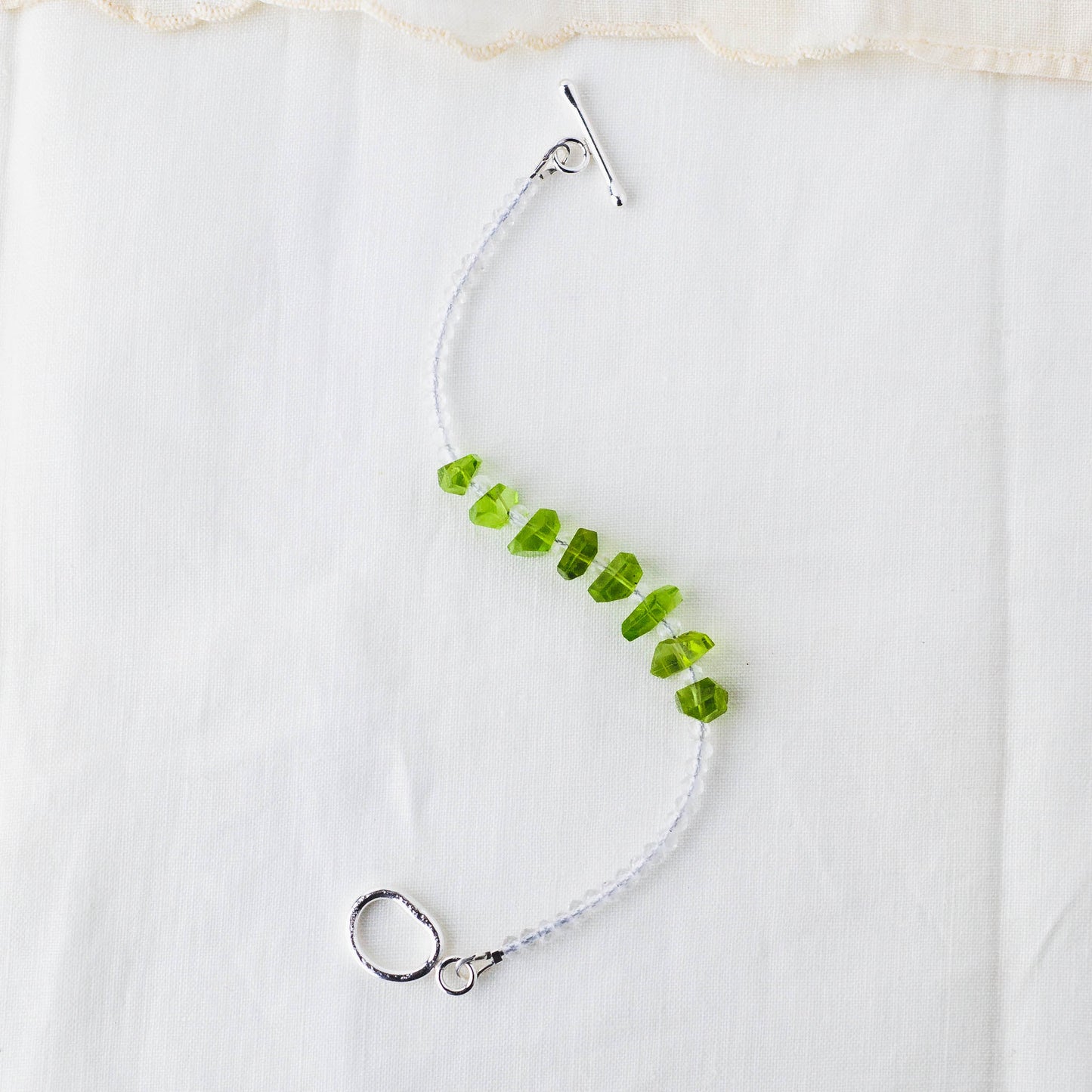 Peridot Nugget & Quartz Beads Bracelet – Handmade Artisan Jewelry with Argentium Silver Toggle