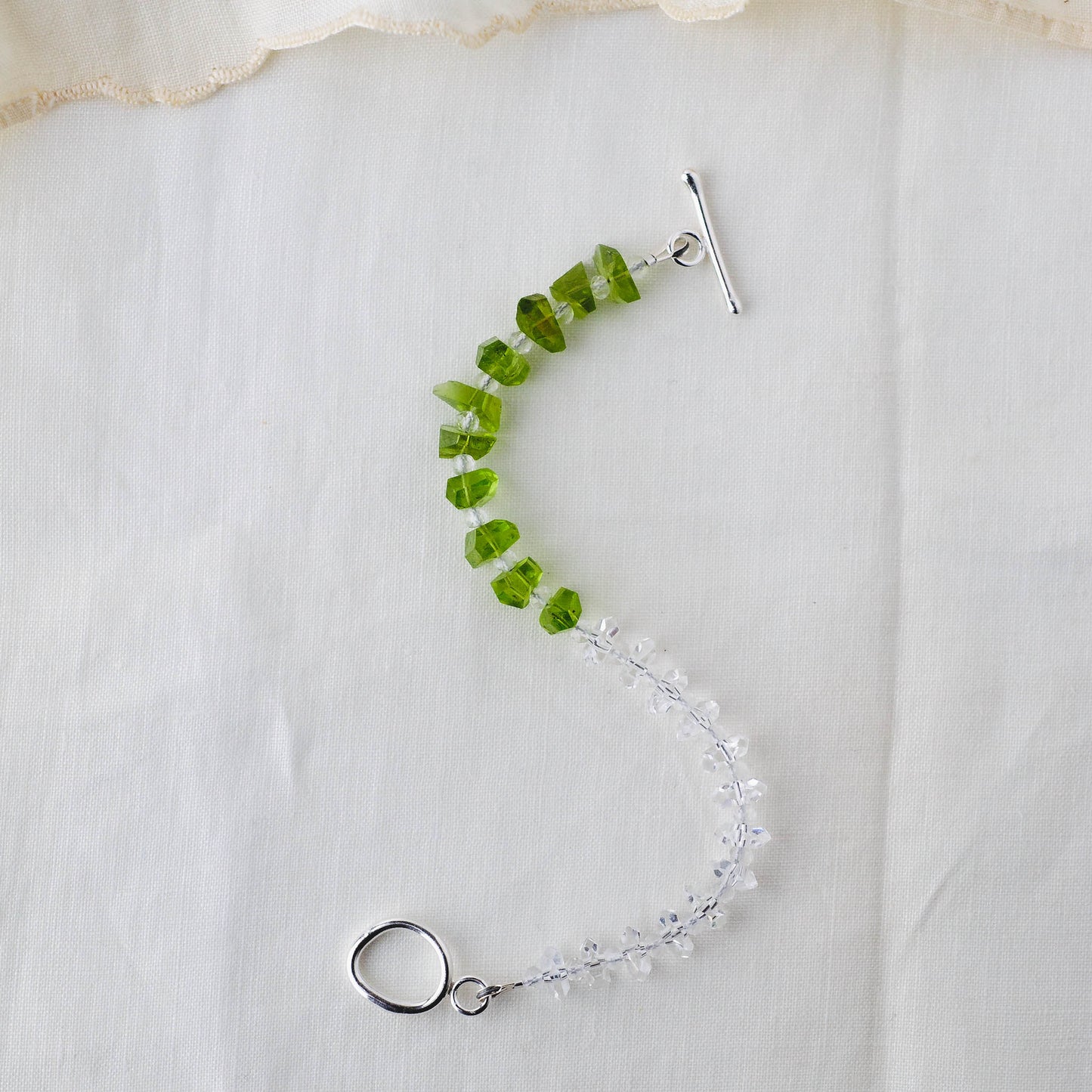 Sunlit Abundance Bracelet – Premium Grade Peridot & Ice-Clear Quartz with Argentium Silver Toggle