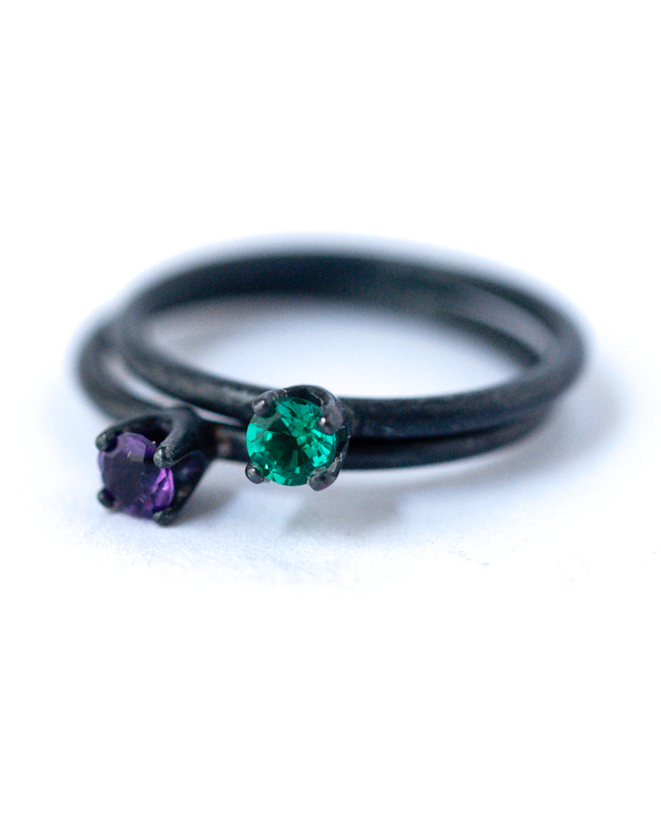 Stackable Birthstone Rings - Oxidized Silver Rings | LoveGem Studio