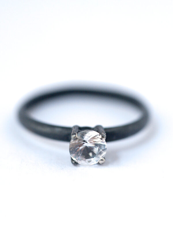 White Sapphire Ring - Oxidized Silver Ring | Lovegem Studio