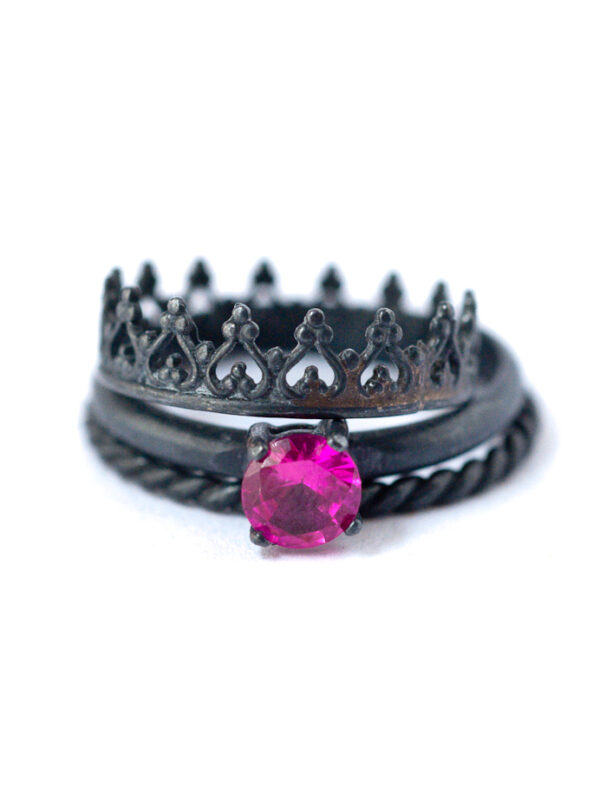 Ruby Stackable Gemstone Rings - Oxidized Silver | by LoveGem Studio
