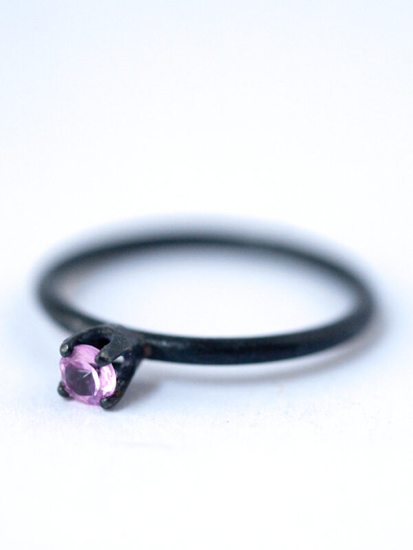 October Birthstone Ring - Pink Sapphire Oxidized Silver Ring | LoveGem