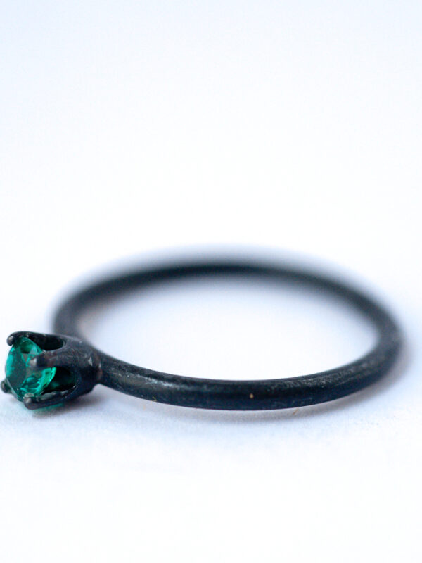 May Birthstone Ring - Emerald Oxidized Silver Ring | LoveGem Studio