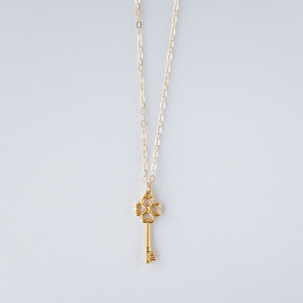 Four Leaf Clover Key Pendant Necklace / Gold Vermeil - LoveGem Studio LLC