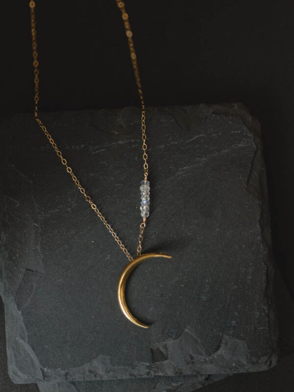 Moonstones & Skinny Crescent Moon Necklace / Gold Vermeil