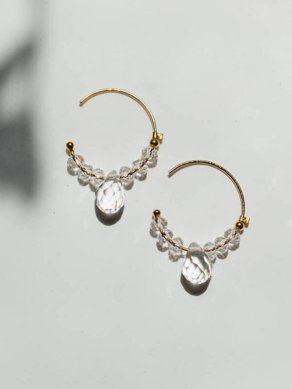 Crystal Teardrop Hoop Earrings / Gold-Filled