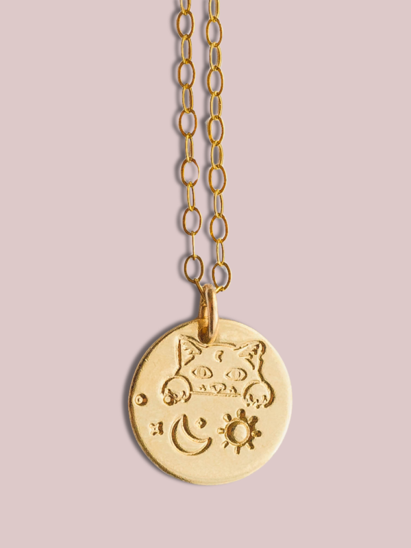 Cat Moon Sun Charm Necklace | 14k Gold Filled | LoveGem Studio