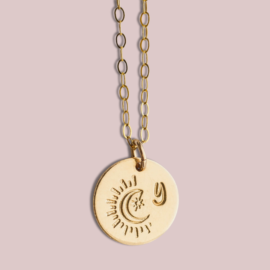 moon star initial charm necklace 14k gold filled - Lovegem studio