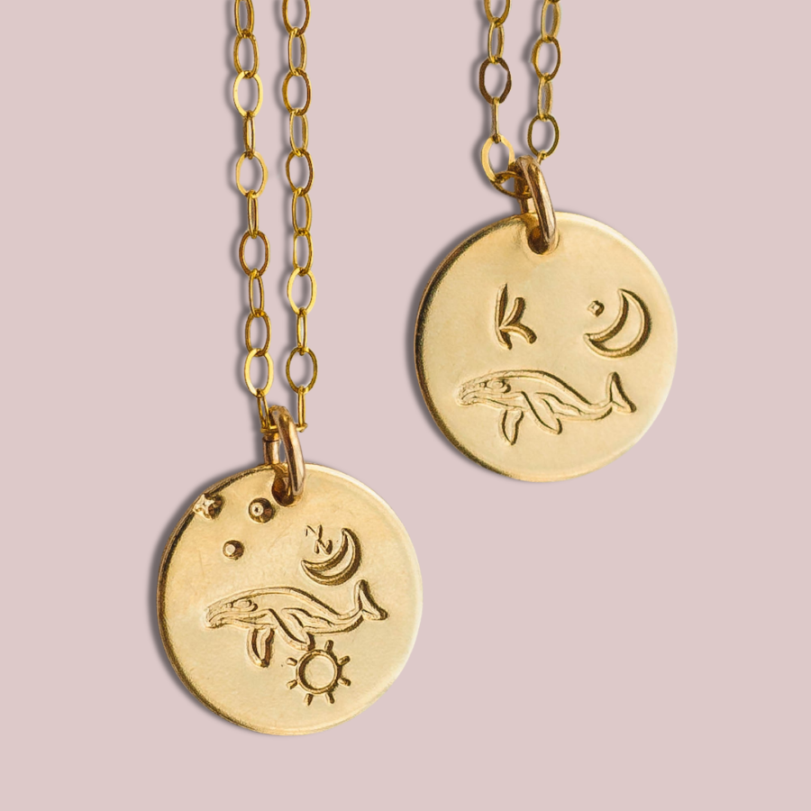 whale and initial charm necklace 14K gold filled _ LoveGem Studio